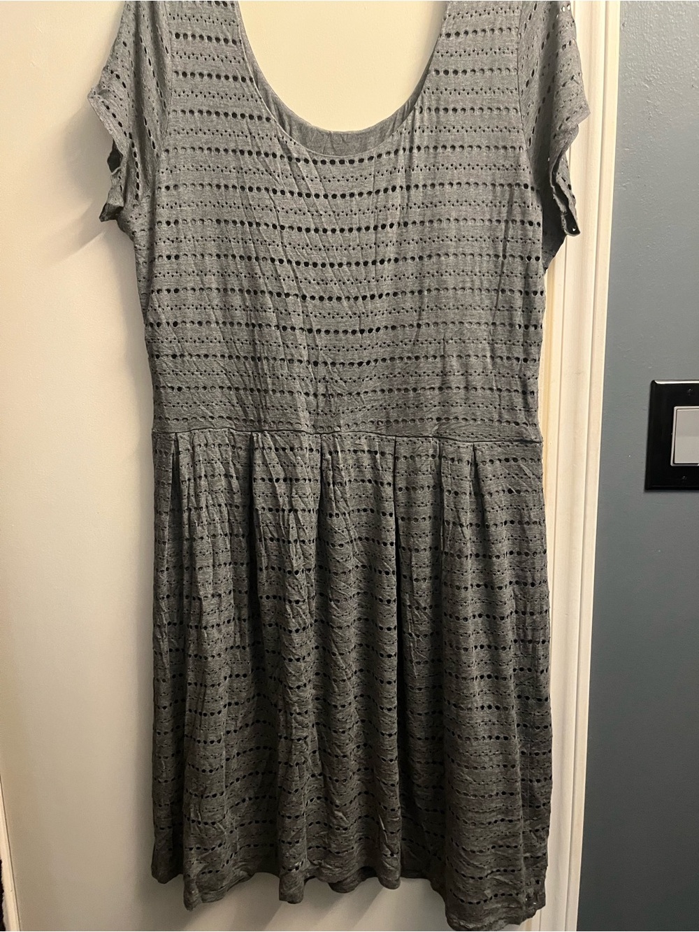 Relativity Gray Eyelet Scoop-Neck Baby Doll Dress